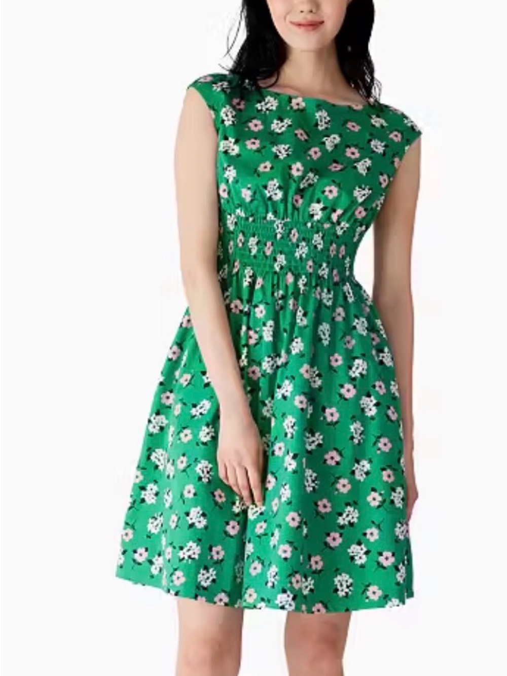 Kate Spade Green Floral Cap-Sleeve Dress